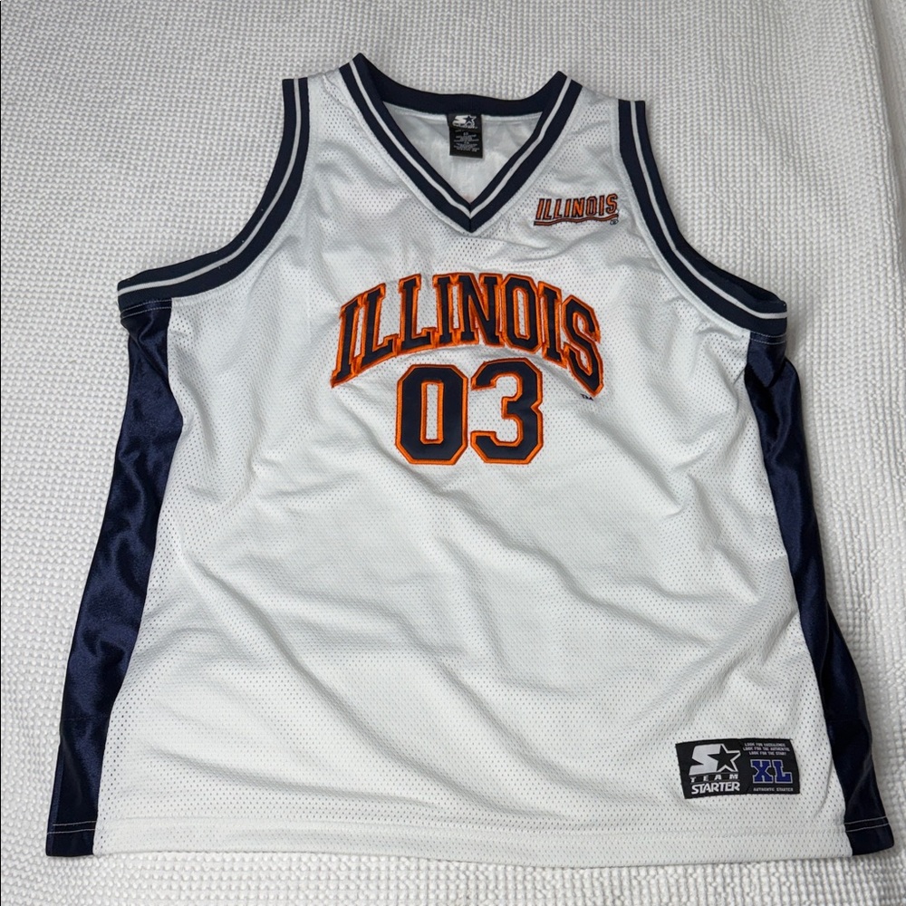 STARTER White and Navy NCAA university of Illinois #03 Jersey - XL